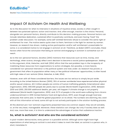 Impact Of Activism On Health And Wellbeing