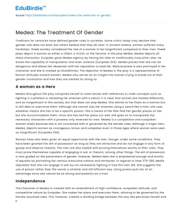 Medea: The Treatment Of Gender