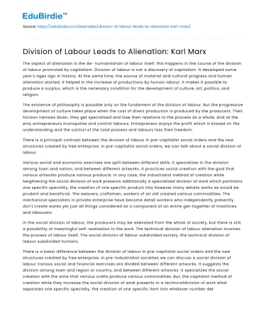 Division of Labor and Its Alienating Effect: A Marxian Perspective
