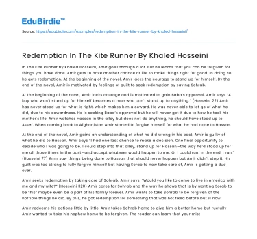 Redemption In The Kite Runner By Khaled Hosseini