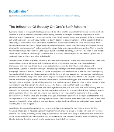 The Influence Of Beauty On One’s Self-Esteem