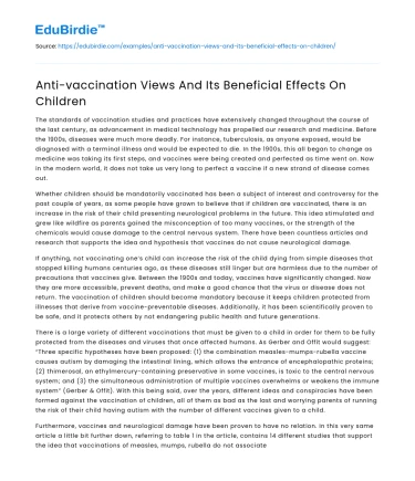 Anti-vaccination Views And Its Beneficial Effects On Children
