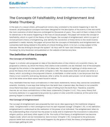 The Concepts Of Falsifiability And Enlightenment And Greta Thunberg