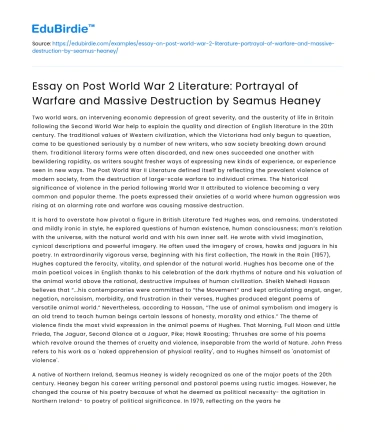 Post-WWII Literature: Warfare and Destruction in Heaney’s Works