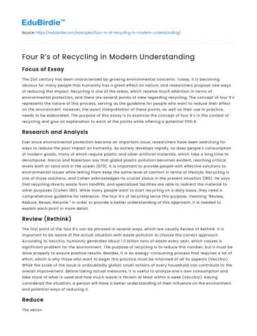 Four R’s of Recycling in Modern Understanding