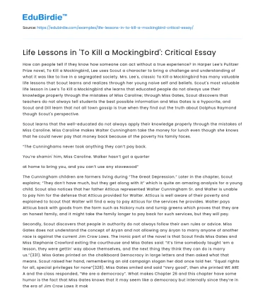 Life Lessons in ‘To Kill a Mockingbird’: Critical Essay
