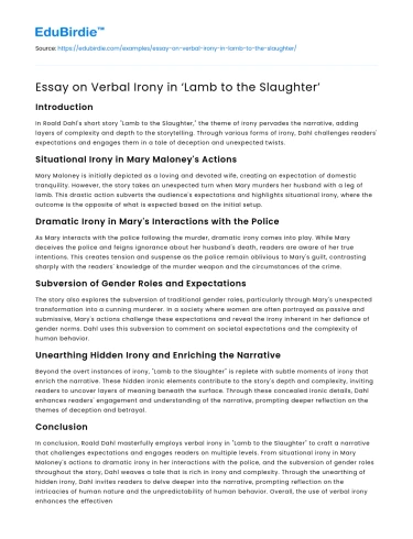 Essay on Verbal Irony in ‘Lamb to the Slaughter’