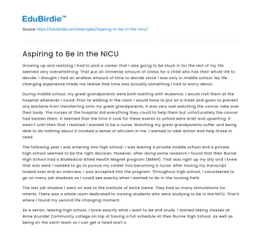 Aspiring to Be in the NICU