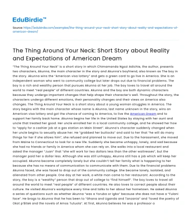 Reality and Expectations of American Dream in Short Story