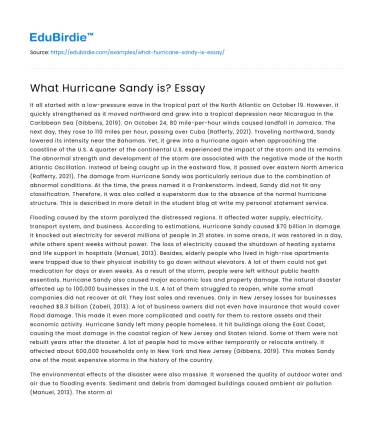 What Hurricane Sandy is? Essay
