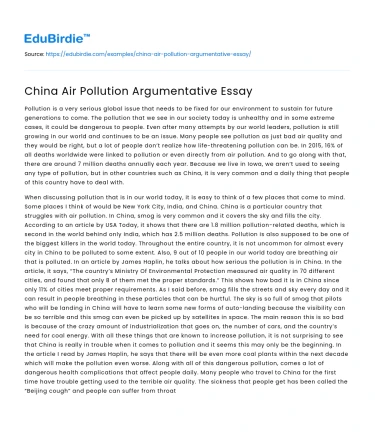 China Air Pollution Argumentative Essay