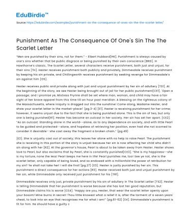Punishment As The Consequence Of One’s Sin The The Scarlet Letter