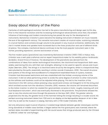 Essay about History of the Piano