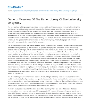 General Overview Of The Fisher Library Of The University Of Sydney
