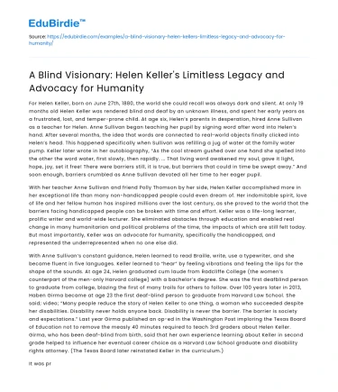 Helen Keller: Limitless Legacy & Humanity Advocacy