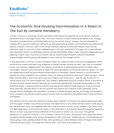 Economic and Housing Discrimination in A Raisin in the Sun