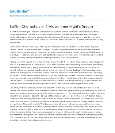 Selfish Characters In A Midsummer Night’s Dream