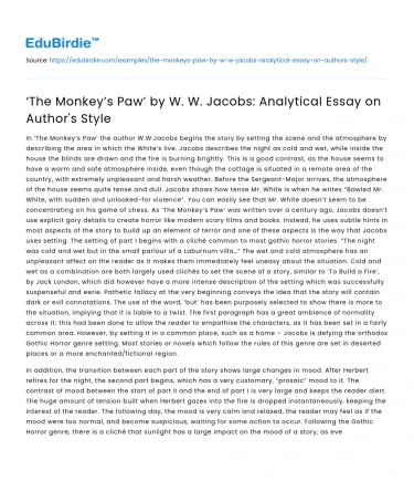 ‘The Monkey’s Paw’ by W. W. Jacobs: Analytical Essay on Author’s Style