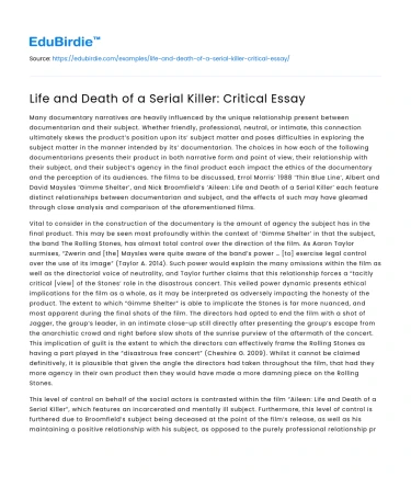 Life and Death of a Serial Killer: Critical Essay