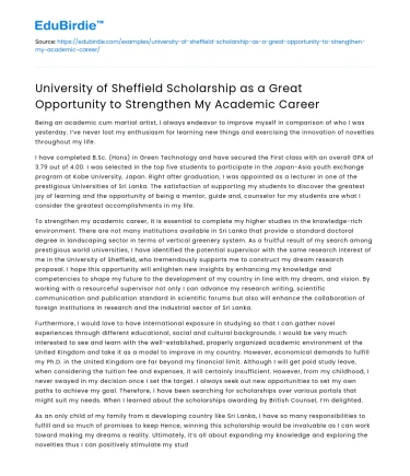 Sheffield Scholarship: Boosting Academic Career