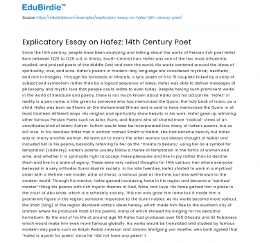 Explicatory Essay on Hafez: 14th Century Poet