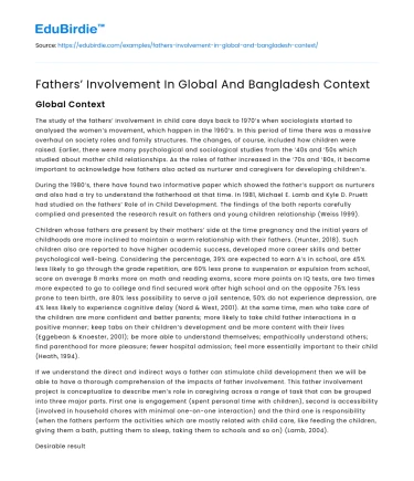 Fathers’ Involvement In Global And Bangladesh Context