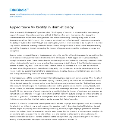 Appearance Vs Reality in Hamlet Essay