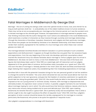 Fatal Marriages In Middlemarch By George Eliot