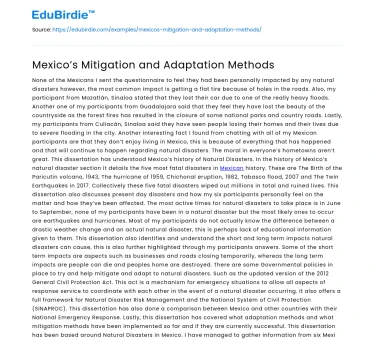 Mexico’s Mitigation and Adaptation Methods