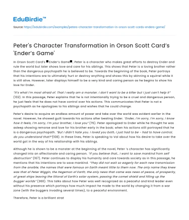 Peter’s Character Transformation in Orson Scott Card’s ‘Ender’s Game’