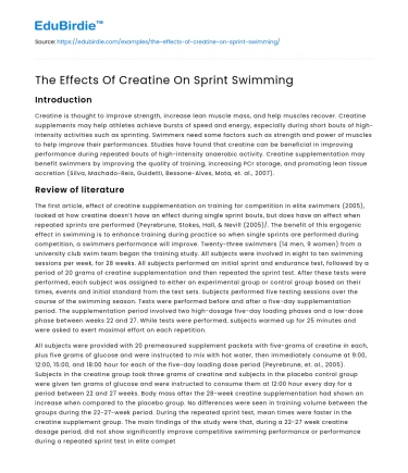 The Effects Of Creatine On Sprint Swimming