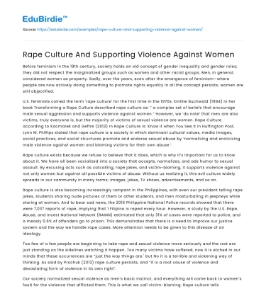 Rape Culture And Supporting Violence Against Women