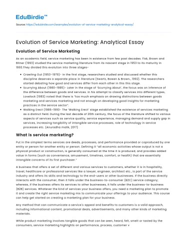 Evolution of Service Marketing: Analytical Essay