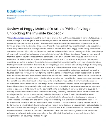 Review of McIntosh’s White Privilege: Unpacking the Invisible Knapsack