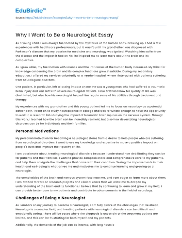 Why I Want to Be a Neurologist Essay