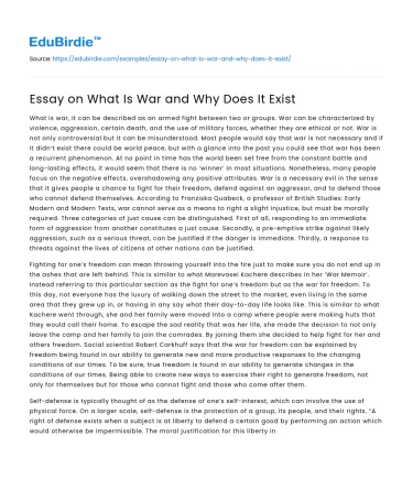 Essay on What Is War and Why Does It Exist