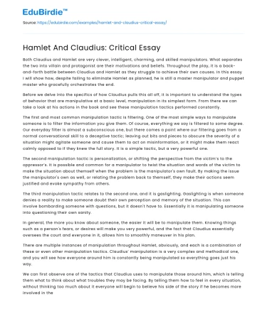 Hamlet And Claudius: Critical Essay