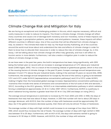 Climate Change Risk and Mitigation for Italy