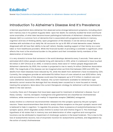 Introduction To Alzheimer’s Disease And It’s Prevalence