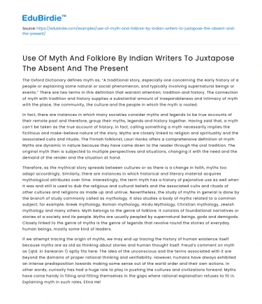 Myth and folklore in Indian writing: Absent vs present