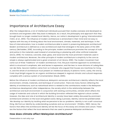 Importance of Architecture Essay