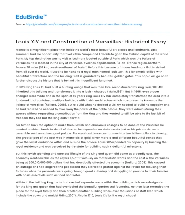 Louis XIV and Construction of Versailles: Historical Essay