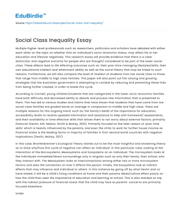 Social Class Inequality Essay
