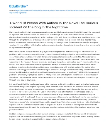 Autism in “The Curious Incident of The Dog In The Nighttime”