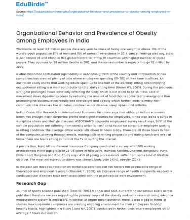 Organizational Behavior and Prevalence of Obesity among Employees in India