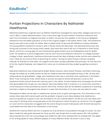Puritan Projections In Characters By Nathaniel Hawthorne