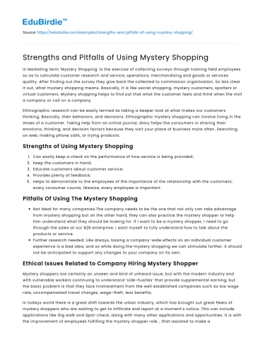 The Efficacy of Mystery Shopping