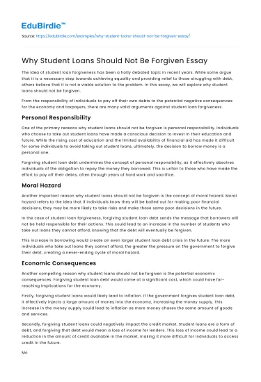 Why Student Loans Should Not Be Forgiven Essay