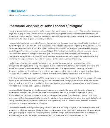 Rhetorical Analysis of John Lennon’s ‘Imagine’