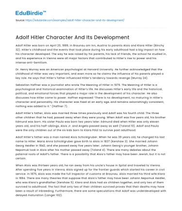 Adolf Hitler Character And Its Development